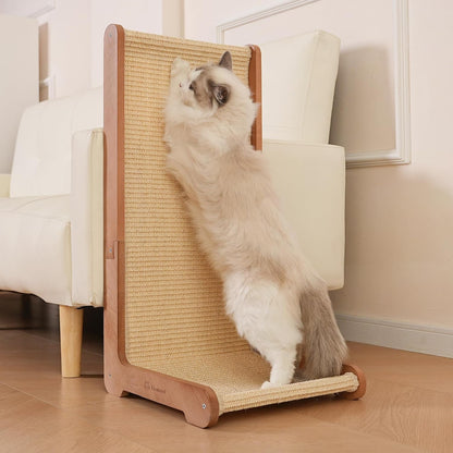 Sisal Cat Scratcher for Indoor Cats, Beechwood Base, Natural Sisal Woven Scratch Pad, Durable Scratching Post, Furniture Protector (L1)1