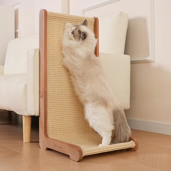 Sisal Cat Scratcher for Indoor Cats, Beechwood Base, Natural Sisal Woven Scratch Pad, Durable Scratching Post, Furniture Protector (L1)1