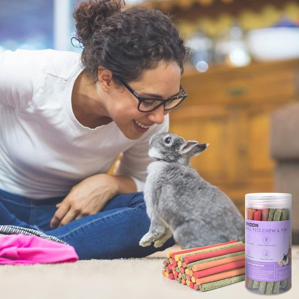 ERKOON 40Pcs Rabbit Timothy Hay Sticks, Five Flavors：Purplepotato/Timothyhay/Pumpkin/Strawberry/Carrot，Suitable Guinea Pig, Hamste, Gerbil, Chinchilla Treats, Chew Toys for Teeth for Bunnies6
