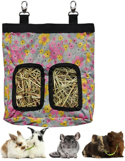 RIOUSSI Guinea Pig Hay Feeder, Hanging Rabbit Hay Feeder Bag. Blueflower | Upgraded Double Layer Fabric | Bite Resistant | Cleaner Hay & Less Mess | Small Animal Hay Holder for Bunnies & Chinchillas15