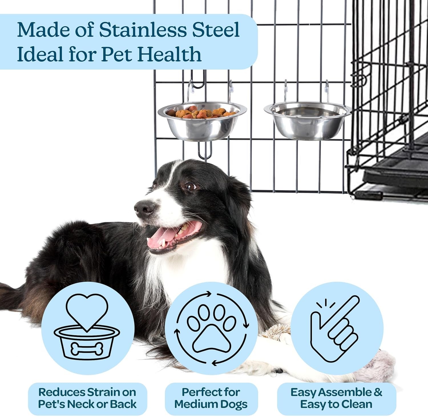 set-of-2-stainless-steel-dog-bowls-cage-kennel-and-crate-hanging-pet-bowls-for-food-and-water-20oz-each-and-dishwasher-safe-by-petmaker-silver
