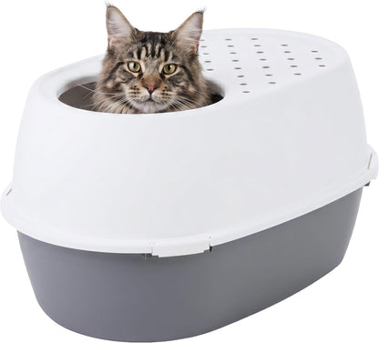 IRIS USA Xx-Large Top Entry Cat Litter Box, Dog Proof, Gray/White | Extra Large, Heavy Duty Plastic, Big Cats, Secure 4-Buckle Lock, Tracking Control Lid, Quick Cleanup1