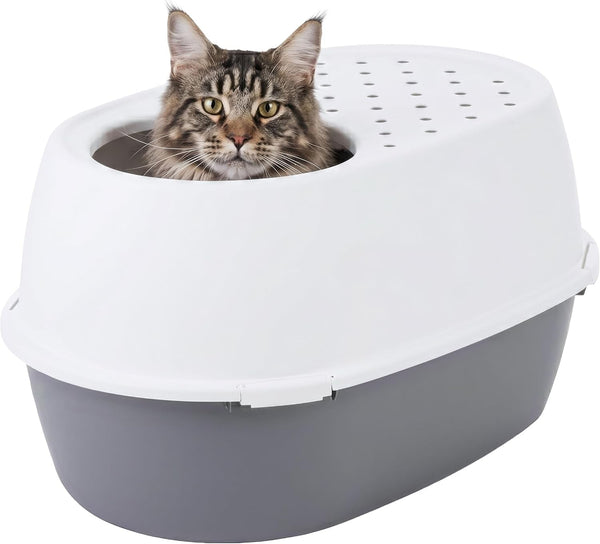 IRIS USA Xx-Large Top Entry Cat Litter Box, Dog Proof, Gray/White | Extra Large, Heavy Duty Plastic, Big Cats, Secure 4-Buckle Lock, Tracking Control Lid, Quick Cleanup1