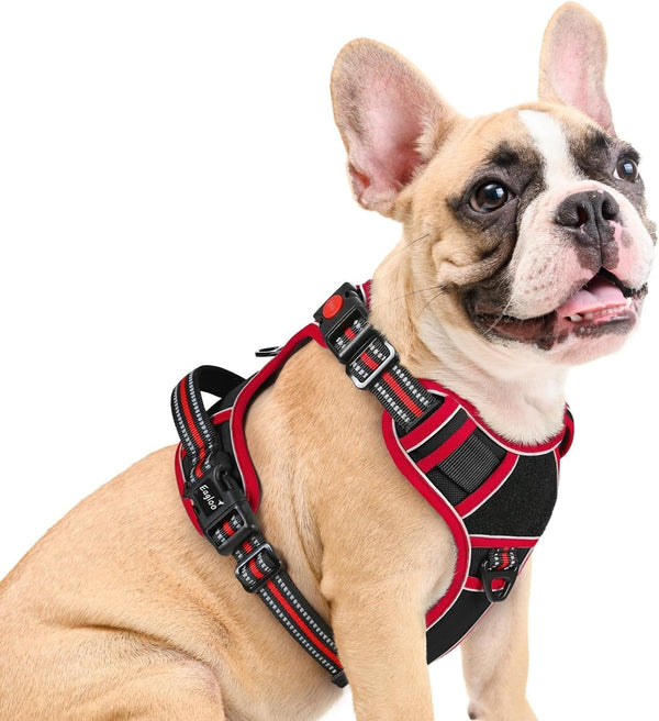 Eagloo Dog Harness No Pull for Large Dogs, Easy on & off with 3 Buckles | No Choke with Front Clip, Adjustable Fit, MOLLE System, Reflective Vest, Easy Control for Walking, Black, Large27