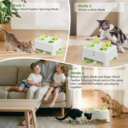 Magic House Interactive Cat Toy with 3 Modes, Rechargeable Whack-A-Mole Feather Toy for Indoor Cats, 4 Holes & 4 Accessories2