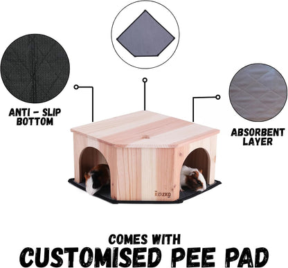 Wooden Guinea Pig Corner Hideout - Hidey for Chinchilla, Rat and Hedgehog with Pee Pad, Fully Assembled & Dual Entrances - Guinea Pig Accessories by the Kozko Hut4