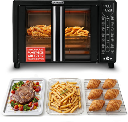 French Door Air Fryer Toaster Oven – 6-Slice Capacity, Fryforce 360°, Digital Display with 17 Cooking Presets, Black1