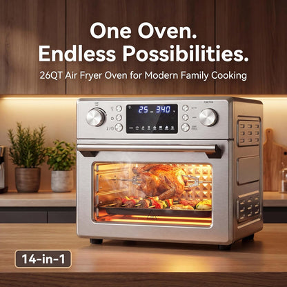 14-In-1 Air Fryer Toaster Oven, 26 QT Stainless Steel Countertop Oven | 1700W Convection Oven with Rotisserie and Dehydrate Modes. Multi Preset Cooker for Air Fry, Pizza, Bake and Family Cooking2