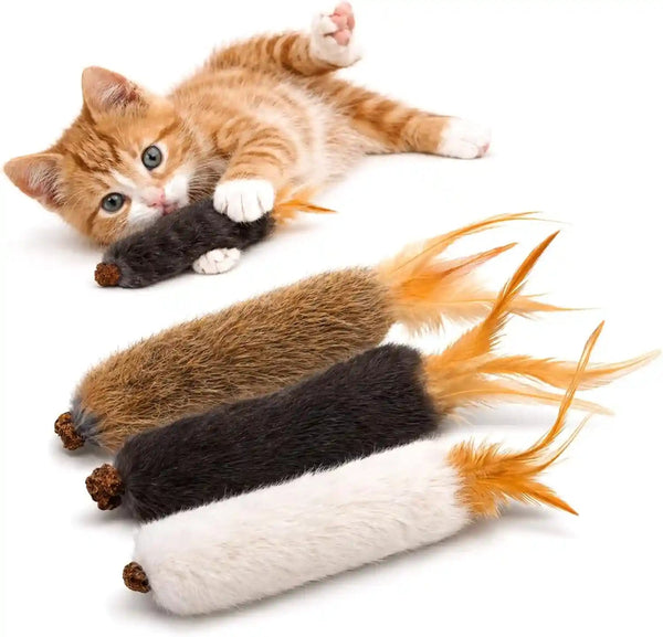 Agape Long Rabbit Fur Cat Toys, 3-Pack with Catnip & Silvervine | 3-Pack Soft Furry Cat Toys for Indoor Cats and Kittens, Great for Biting, Chasing, Bunny Kicking and Self Play1