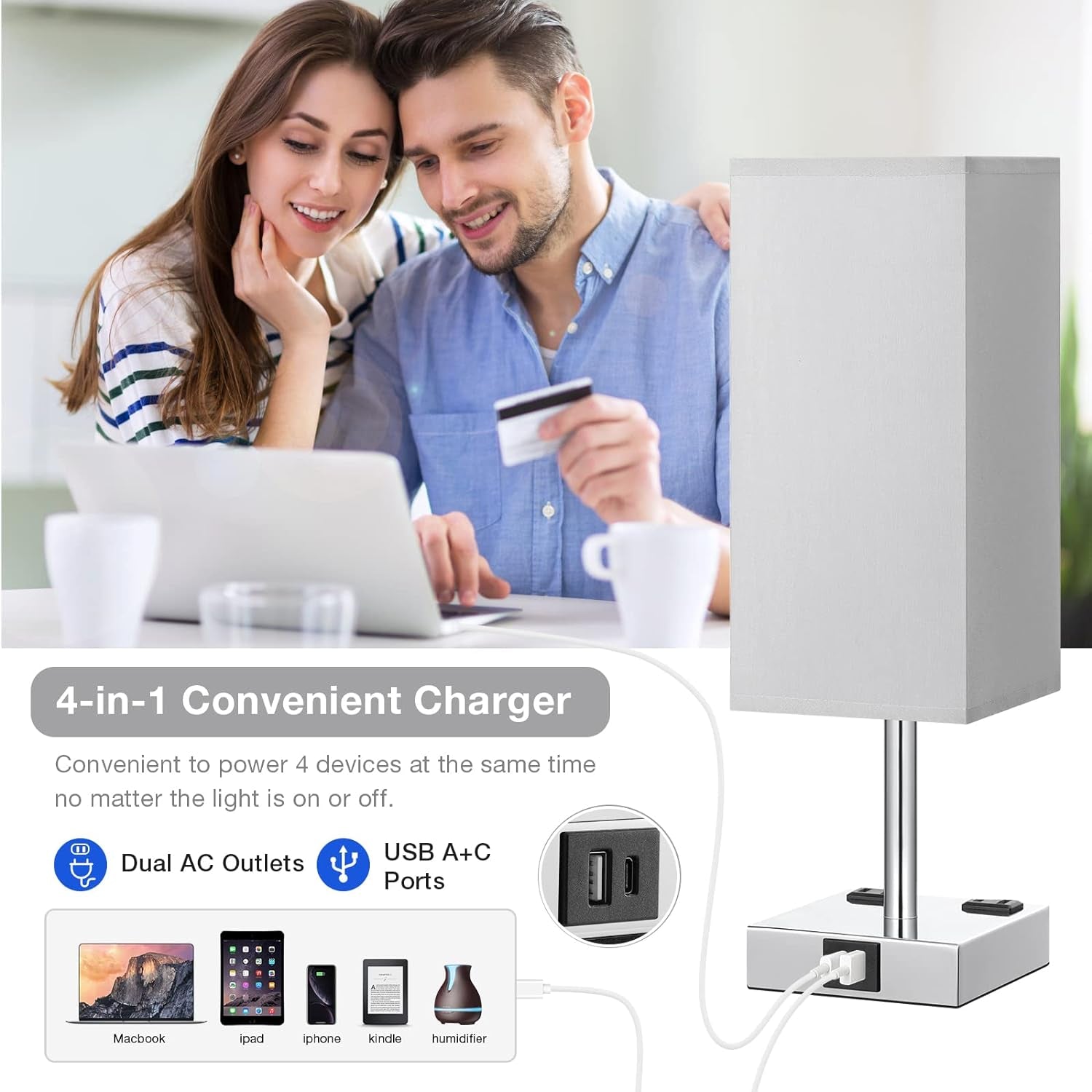 touch-bedside-table-lamp-for-bedroom-dimmable-usb-c-a-2-ac-outlets-3-way-dimming-3000k-bulb-included-square-grey-lampshade-and-silver-base-desk-lamp-for-nightstand-living-room-dorm