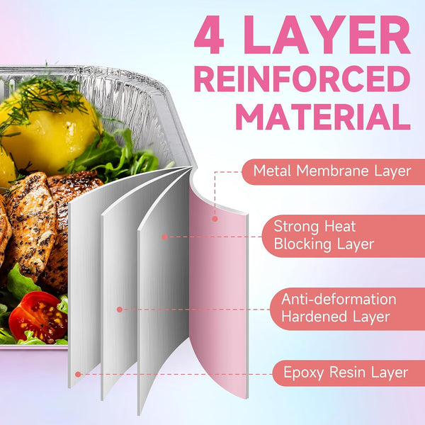 (35 Pack)Pink 8X8 Inch Disposable Aluminum Foil Pans&Square Cake Pans for Parties, Clear Plastic Lids,Eco-Friendly Baking Trays with Stickers&Cake Spoons,Picnics,Casseroles,Takeout,Recyclable Cookware4