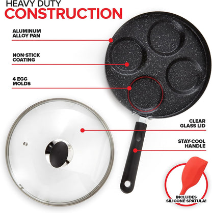 4-Cup Nonstick Egg Frying Pan with Lid, Fried Egg Pan, Omelette Pan, Mini Pancake Pan for Stove Top Gas & Electric, Small Egg Skillet, Breakfast Sandwich Maker3