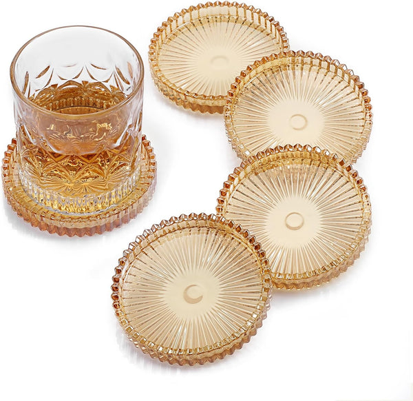 Modern Clear Coasters Set of 5- Glass Cute Coasters for Drinks, Amber | Crystal Coaster round Chic Cup Mat Cute Coffee Table Coaster for Kitchen, Bar, Dining Room, Living Room, Patio1