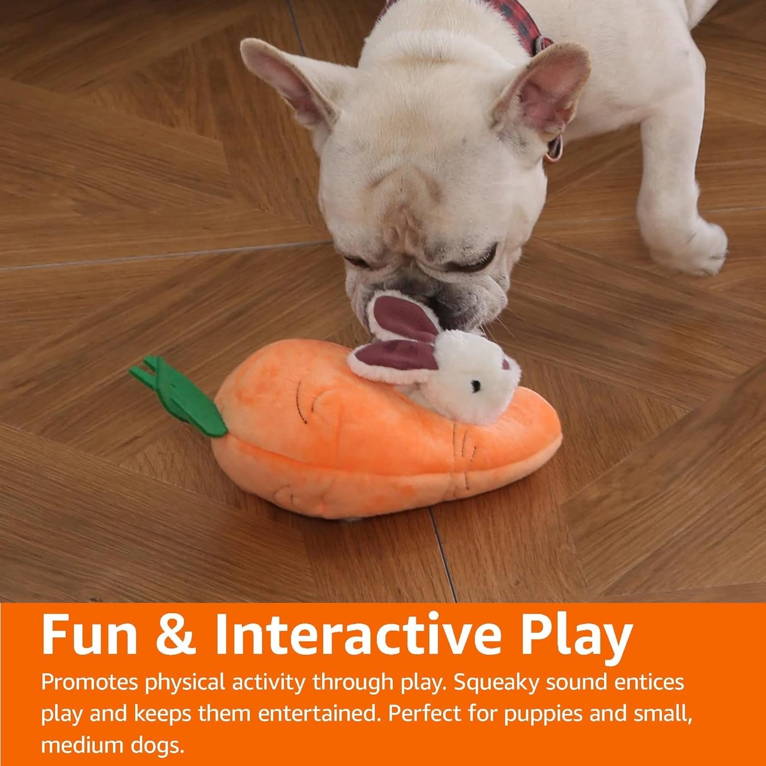 amazon-basics-interactive-hide-and-seek-squeaky-dog-plush-toy-with-squeaker-for-small-dogs-rabbit-and-carrot-orange-and-white-5-pack