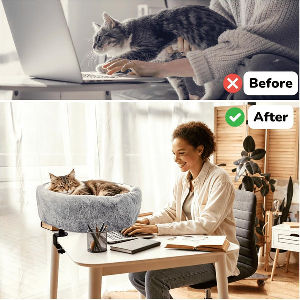 Cat Desk Bed, XL, Reversible 2-Tone, Adjustable, Light Gray2
