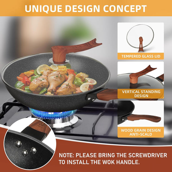 13'' Nonstick Wok, Woks & Stir-Fry Pans with Lid and Steamer Basket6