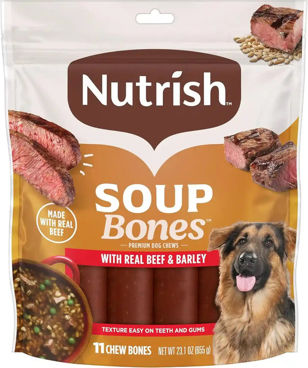 Nutrish Soup Bones Beef Dog Chews, 23.1 Oz. Bag (11 Treats) (Rachael Ray) | Rawhide-Free, Contains No Artificial Flavors or By-Product Meals, Soft Texture, Easy on Gums, Resealable Bag1