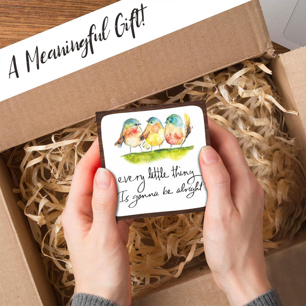 4" Bird Decor - Every Little Thing Is Gonna Be Alright - Spring Decor Watercolor Adorable Birds, Positive Quotes Wooden Plaque Desk Decor, Uplifting Gifts, Spring Decor for Home Decorations - A204