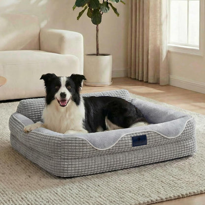 Veehoo Square Dog Bed Medium Size Dog, Orthopedic Dog Bed Couch Sofa, 36" | Washable & Medium Dog Bed for Indoor, Egg-Crate Memory Foam Dog Bed with Sides, Removable Cover, High Back Non-Slip Bottom1