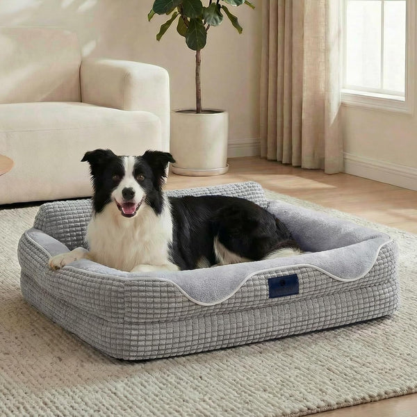 Veehoo Square Dog Bed Medium Size Dog, Orthopedic Dog Bed Couch Sofa, 36" | Washable & Medium Dog Bed for Indoor, Egg-Crate Memory Foam Dog Bed with Sides, Removable Cover, High Back Non-Slip Bottom1