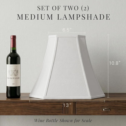 2-Pack White Square Cut Corner Lamp Shades, 6.5" Top × 13" Bottom × 10.8" Height, Spider Fitter – Medium Shade for Table Lamps, Foldable Bell Fabric Lampshade, Modern & Minimalist Home Decor.3