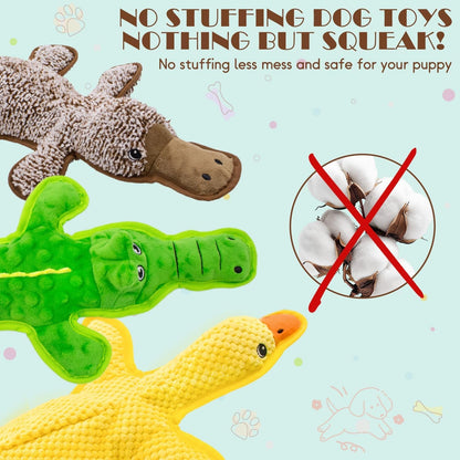 No Stuffing Dog Squeak Toys, 3 Pack Chew Toys for Small to Large Puppies | Durable Puppy Teething Toys, Interactive to Keep Pets Busy, Toss Fetch Tug Play, Best Birthday Gift3