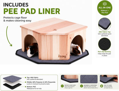 Wooden Guinea Pig Corner Hideout - Hidey for Chinchilla, Rat and Hedgehog with Pee Pad, Fully Assembled & Dual Entrances - Guinea Pig Accessories by the Kozko Hut2