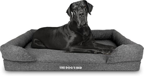 The Dog’S Bed Orthopedic Memory Foam Dog Bed with Bolsters for Large Dogs, High Density Support Mattress, Low Front Entry, Removable Washable Cover, Oxford Fabric, Blue with Dark Red Trim, Large36