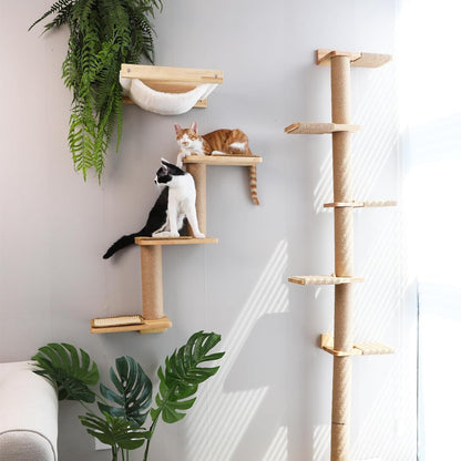 FUKUMARU Cat Wall Shelves, 3 in 1 Transformable Cats Scratching Post | Solid Rubber Wood, DIY Kitten Walls Jungle and Perch Platform Supplies, Suit for Climb, Play, Nap, Scratch4