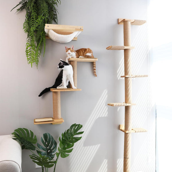 FUKUMARU Cat Wall Shelves, 3 in 1 Transformable Cats Scratching Post | Solid Rubber Wood, DIY Kitten Walls Jungle and Perch Platform Supplies, Suit for Climb, Play, Nap, Scratch4