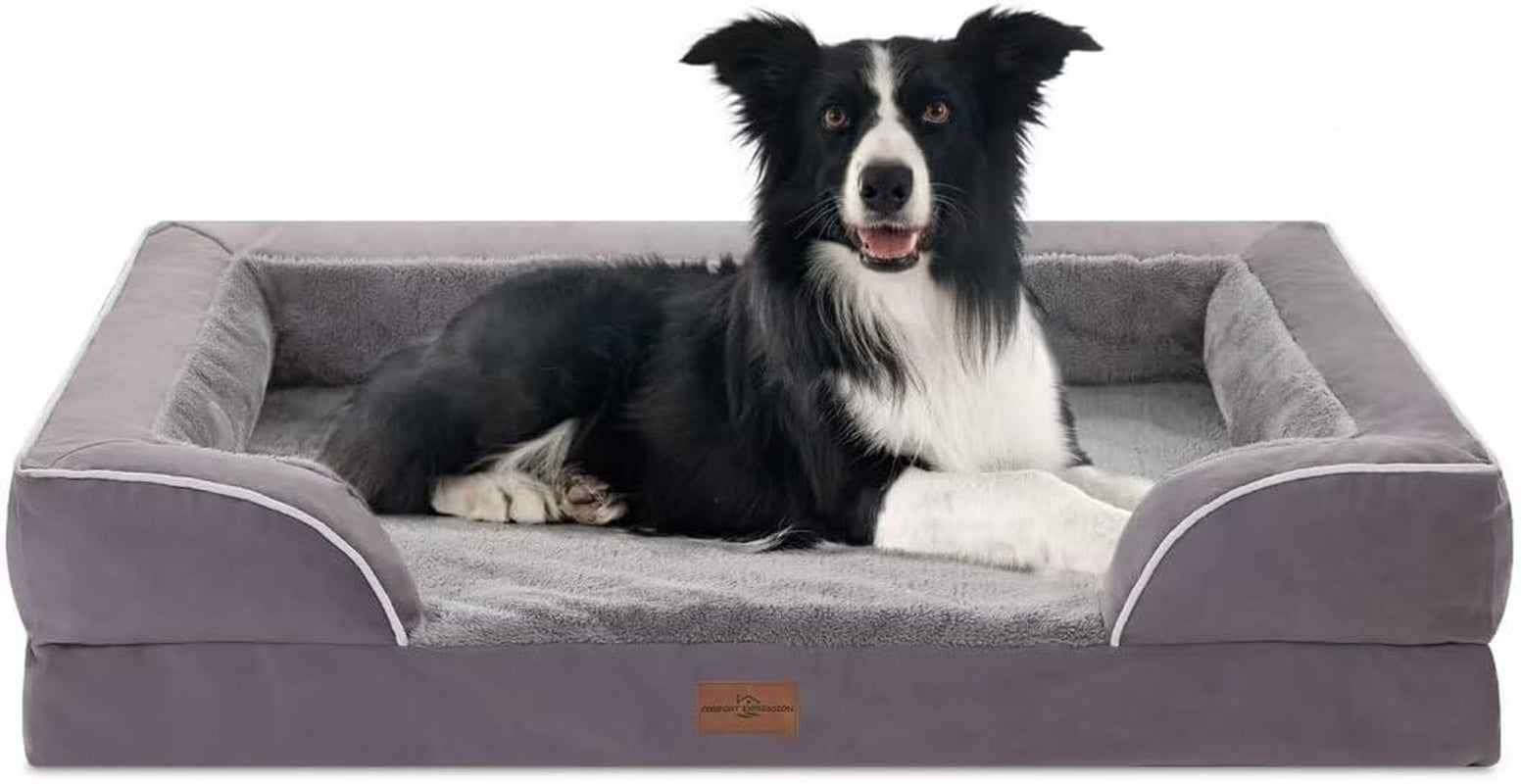 comfort-expression-orthopedic-dog-bed-for-extra-large-dogs-with-bolster-waterproof-dog-couch-bed-with-washable-cover-non-slip-bottom-supportive-egg-crate-foam-xl-pet-bed-42x30-inch