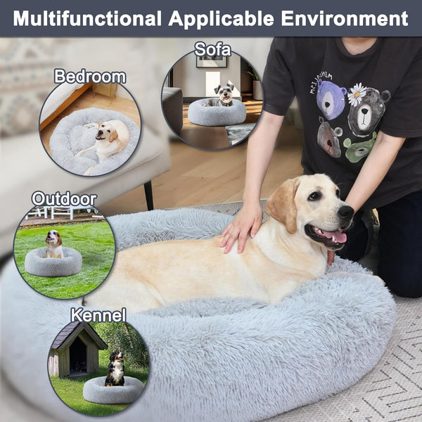 ELSKER&HOME 39'' Donut Dog Bed, Calming Dog Bed for Large Sized Dog | Washable, Warming Soft, for Large Dogs, Anti-Anxiety Fluffy Plush Cushion, Fits up to 120 Lbs Pets6