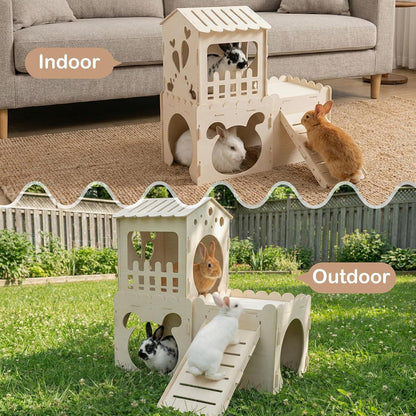 Extra Large Rabbit Castle, Wooden Bunny House &,Detachable Rabbit Hideaway, Indoor Hamster Castle with Ramp, Small Animal Houses & Habitats for Guinea Pig Chinchilla Ferret(3 House)5