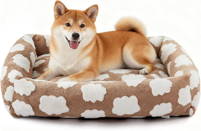 JOEJOY Dog Bed Medium Size Dog, Removable Washable Cover Orthopedic Soft Pet Bed, Anti-Slip Fluffy Plush Faux Rabbit Fur Puppy Bed, 30"X24"X8", Leopard Print, Grey22