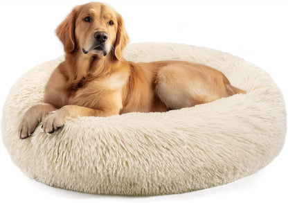 Hoewina Dog & Cat Bed for Indoor Cats, 20In Calming Donut Bed for Puppy and Kitten, Washable round Fluffy Pet Bed for Small Medium Dogs and Cats (Light Grey)25