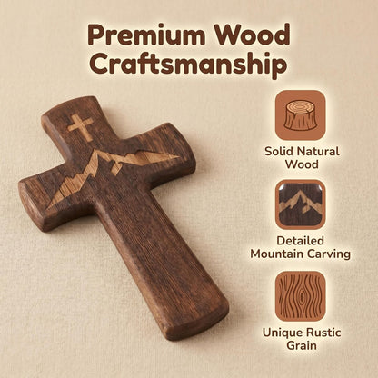 10" Wooden Cross for Wall– Mountain Engraved Christian Wall Decor | Rustic Religious Faith Wall Cross Decor, Handcraft Christian Wall Hanging Cross–Spiritual Gift for Christmas,Easter,Baptism2