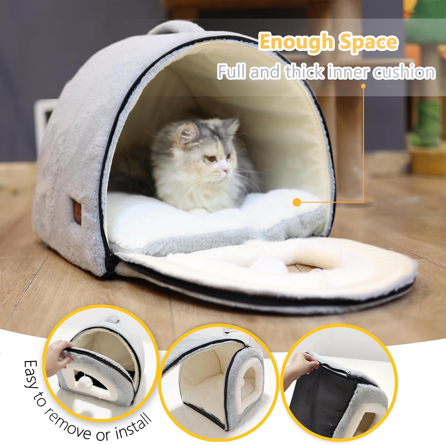 cat-bed-for-indoor-cats-foldable-cat-cave-anti-slip-water-resistant-bottom-cat-houses-for-indoor-cats-or-small-dogs-kitten-tent-rabbit-bed-2-in-1-pet-bed-grey
