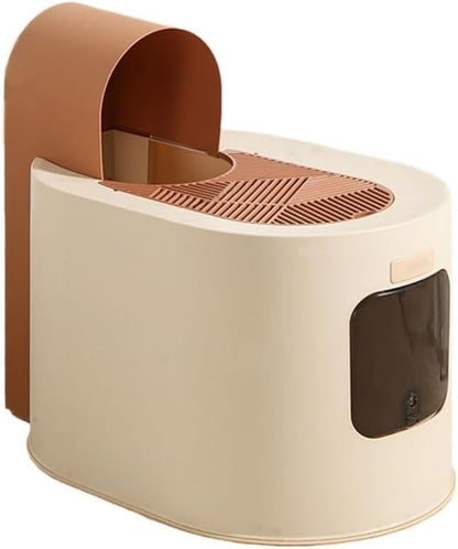 Pet Supplies, Large Hooded Cat Litter Box with Lid,Anti Splash & Easy Clean Tray(Brown)1