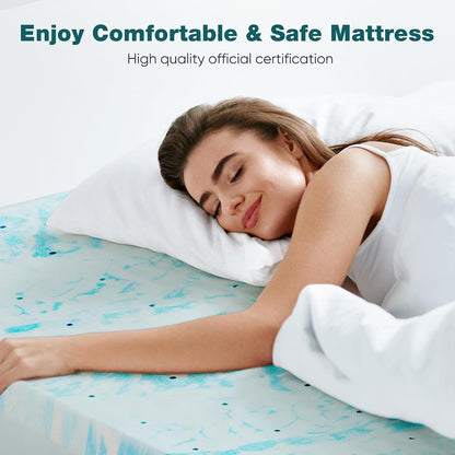 Memory Foam Mattress Topper, Full Size, 3 Inch Cooling Pad | Cooling Gel Infused, Ventilated, Breathable Toppers Pad, RV, Camper, Sofa Bed Use, Blue4