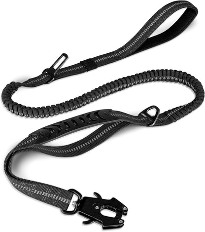 Joytale Tactical Bungee Dog Leash, Shock Absorbing No Pull, Coyote Brown | for Large Dogs That Pull, 2 Padded Handles for Control, Car Seatbelt Clip, Reflective for Night Safety, Metal Frog Clip15
