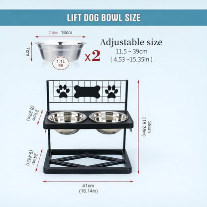 Elevated Dog Bowls Raised Pet Feeder Adjustable Dog Bowl Stand with Stainless Steel Bowls and ABS Frame, Double Dog Feeding Station with Paw Print Bone Decor for Medium Large Dogs7