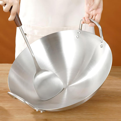 Stainless Steel Wok round Bottom Frying Pan Double Handle Heated Evenly Portable Cookware Traditional Tableware Cooking Pot Wok for Kitchen Outdoor,38Cm5