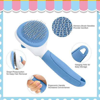 Self Cleaning Slicker Brush, Cat Brushes for Indoor Cats with Metal Comb, Dogs Cats Hair Brushes for Shedding, Pet Kitten Grooming Tool with Release Button for Long or Short Hair by Kalamanda(Blue)3