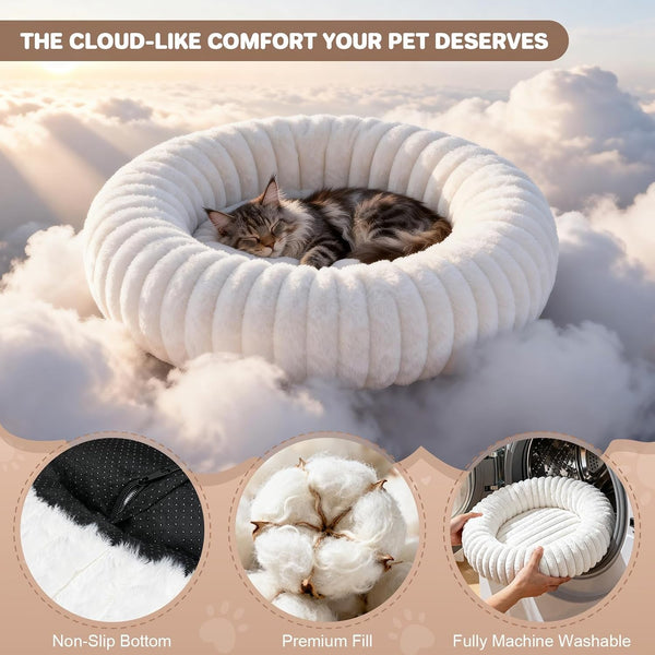 Donut Pet Bed for Indoor Cats and Small Dogs, Self-Heating Dog Bed with Non-Slip Bottom, Winter Comfort Dog Beds for Puppies, Washable & Portable Egg Tart Shape (S) Small Cat Bed Self Warming3