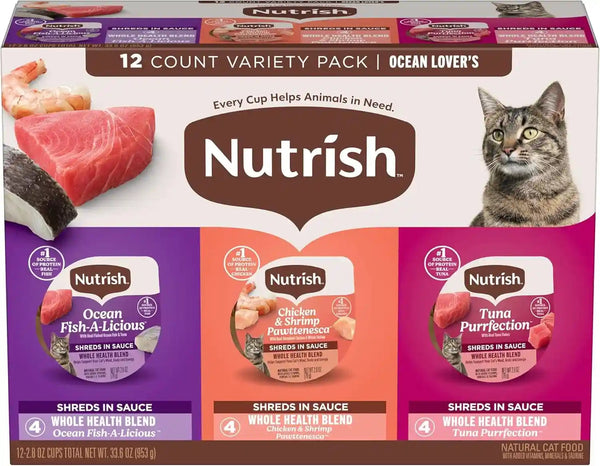 Nutrish Ocean Lover'S Wet Cat Food Variety Pack, 2.8 Oz. Cup (Rachael Ray) | Includes 12 Cups of Three Grain Free Recipes: Fisha-A-Licious, Chicken & Shrimp Pawttenesa and Tuna Purrfection1