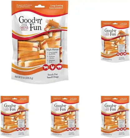 GOOD 'N' FUN Mini Rolls Long-Lasting Treat for Small Dogs, with Real Proteins, Beef Hide and Premium Chicken, Supports Dental Health, Mental Stimulation, 8 Oz11