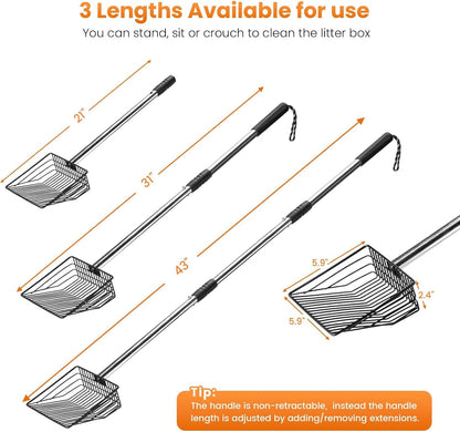 PETOCAT Cat Litter Scoop 43 Inch Metal Litter Scooper with Stainless Steel Long Handle, Upgraded Large Kitty Box Scooper Heavy Duty Deep Shovel for Fast Sifting, Dog Waste Scooops for outside Pet Poop4