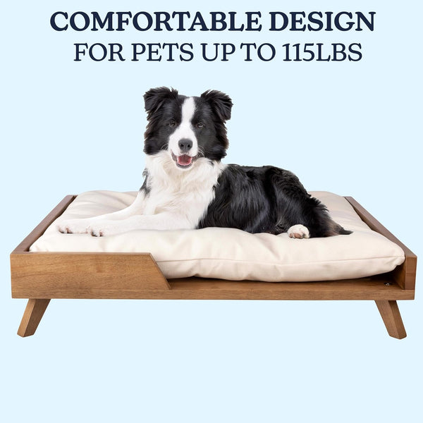 Elevated Dog Bed - 36” X 29.5” Indoor Pet Bed with Frame and Soft Cushion - Mid-Century Modern Wood Dog Bed for Medium to Large Pets by PETMAKER (Natural)2