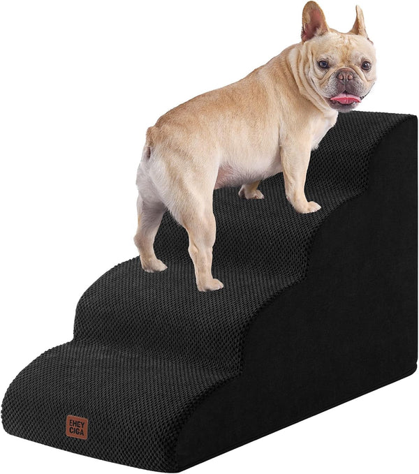 EHEYCIGA Curved Dog Stairs Ramp for 5-Step High Beds, 22.6" H Dog Steps | 33D Density of Pure Foam, for Small Dogs and Cats, Pet Stairs for High Bed Climbing, Non-Slip Balanced Pet Step Indoor, Grey22