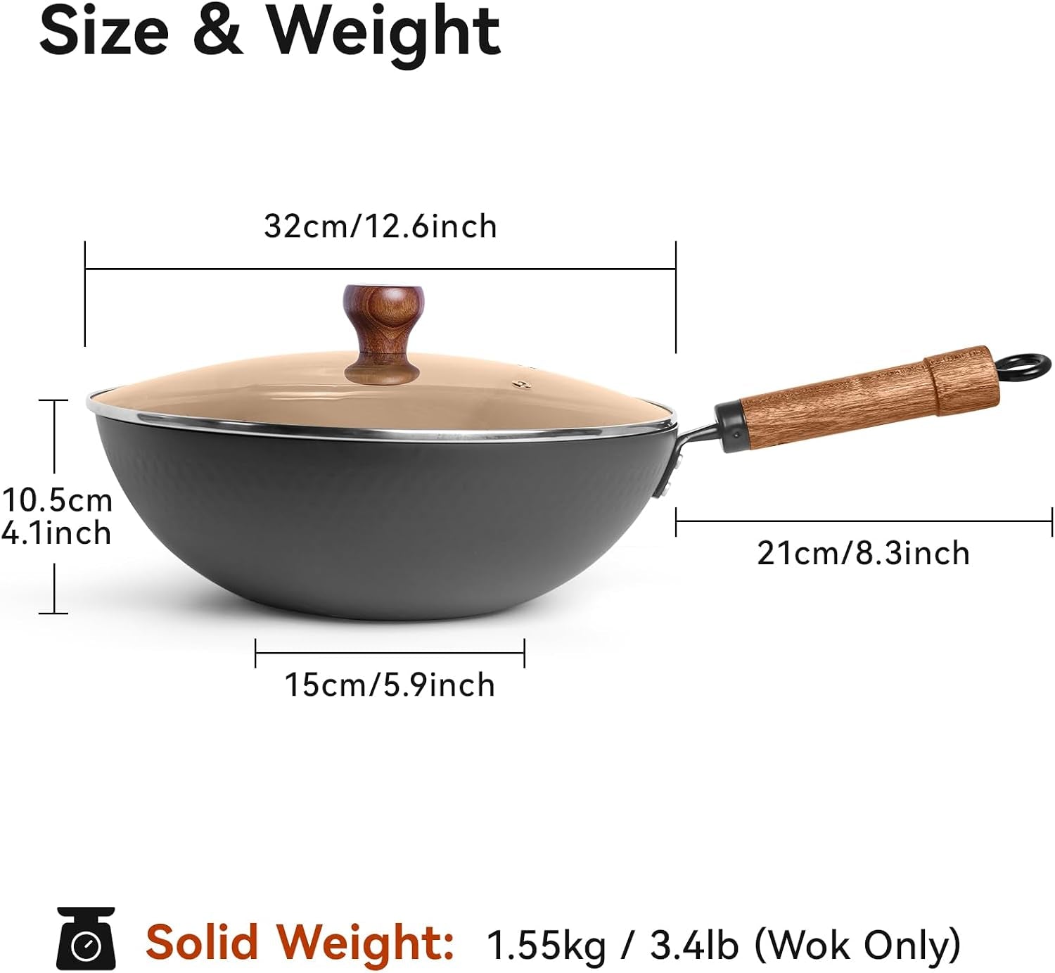 carbon-steel-wok-pan-with-lid-12-6-hammered-stir-fry-pan-thickened-heavy-duty-flat-bottom-wok-for-electric-induction-gas-stoves-detachable-wood-handle-no-chemical-coating-black